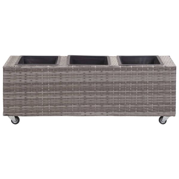 vidaXL Lovelis su 3 vazonais, pilkas, 100x30x36cm, poliratanas, aukštas