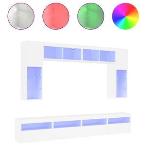 vidaXL Sieninės TV spintelės su LED lemputėmis, 8vnt., baltos spalvos