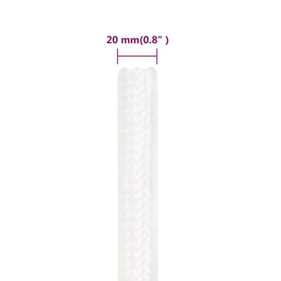 vidaXL Valties virvė, visiškai balta, 20mm, 100m, polipropilenas