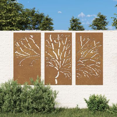 vidaXL Sodo sienos dekoracija, 3 dalių, 105x55cm, corten plienas