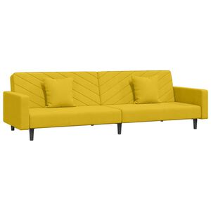 vidaXL Dvivietė sofa-lova su dvejomis pagalvėmis, geltona, aksomas