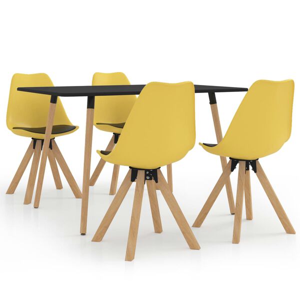 vidaXL Valgomojo baldų komplektas, 5 dalių, geltonos ir juodos spalvos