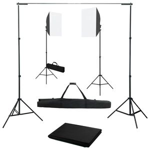 vidaXL Fotostudijos komplektas su &scaron;viesdėžėmis ir fonu