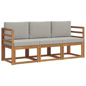 vidaXL Lauko sofos komplektas 3 pcs Natūrali ir &scaron;viesiai pilka