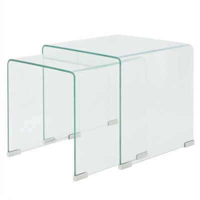 vidaXL 2 d. sustumiamų staliukų kompl., grūdintas stiklas, skaidrus