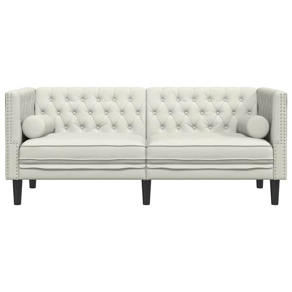 vidaXL Dvivietė chesterfield sofa su pagalvėlėmis, kreminė, aksomas