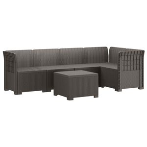 vidaXL 5-vietė sodo sofa Rataninio i&scaron;vaizdos PP &Scaron;viesiai pilka