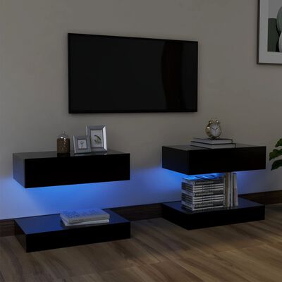 vidaXL TV spintelės su LED apšvietimu, 2vnt., juodos, 60x35cm