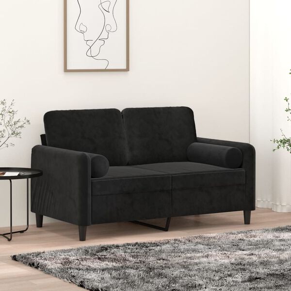 vidaXL Dvivietė sofa su pagalvėmis, juodos spalvos, 120cm, aksomas