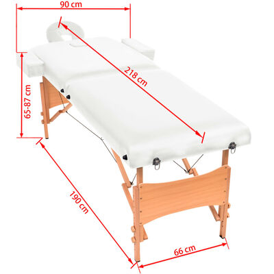 vidaXL Sulankstomas masažo stalas, baltas, 2 zonų, 10cm storio