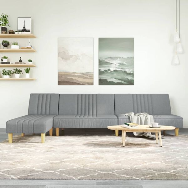 vidaXL L formos sofa-lova, &scaron;viesiai pilka, 255x140x70cm, audinys