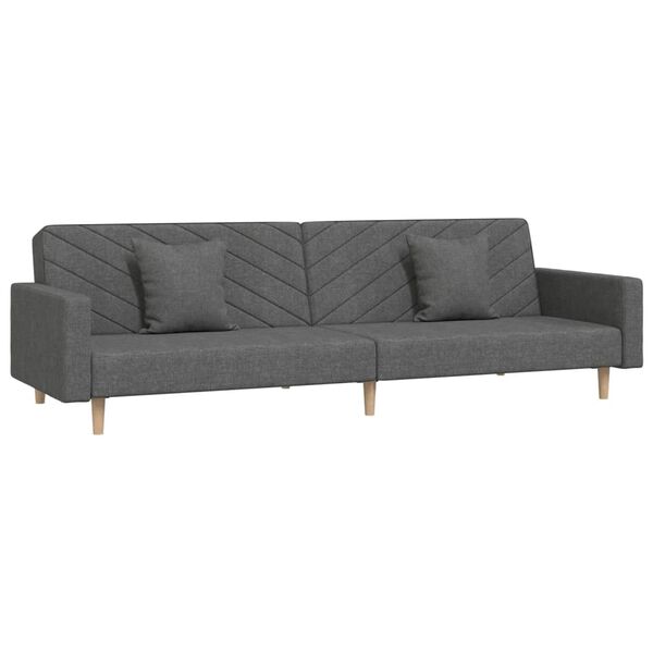 vidaXL Dvivietė sofa-lova su dvejomis pagalvėmis, pilka, audinys