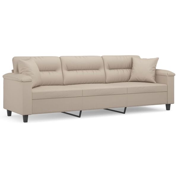 vidaXL Trivietė sofa su pagalvėmis, kreminė, 210cm, audinys