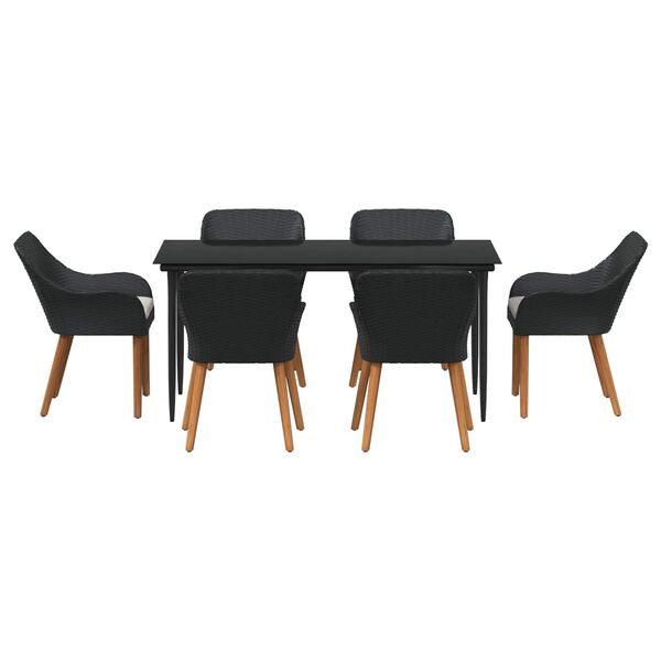 vidaXL Sodo valgomojo komplektas su pagalve 7 pcs Juoda poliratanas