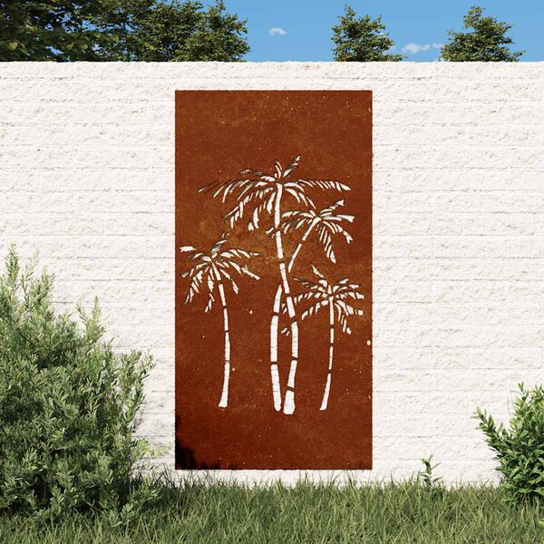 vidaXL Sodo sienos dekoracija, 105x55cm, corten plienas, palmės