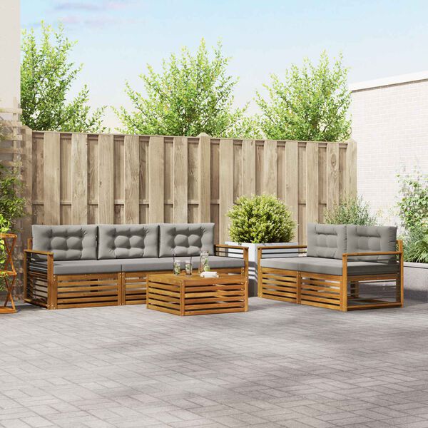 vidaXL Lauko sofos komplektas 6 pcs Natūrali ir &scaron;viesiai pilka