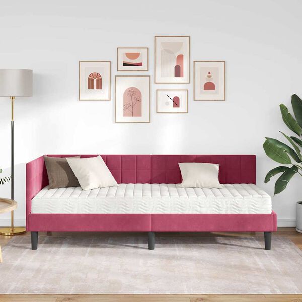 vidaXL Kampinė lovos konstrukcija su čiužiniu 2 pcs Žalia Aksomas