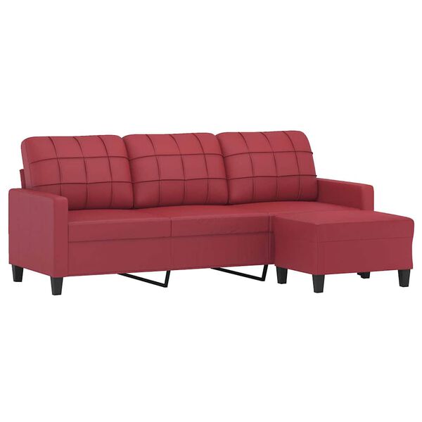 vidaXL Trivietė sofa su pakoja, raudonojo vyno, 180cm, dirbtinė oda