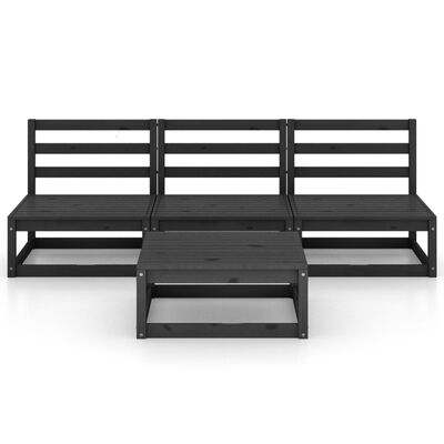 vidaXL Sodo poilsio baldų komplektas, 4 dalių, juodas, pušies masyvas