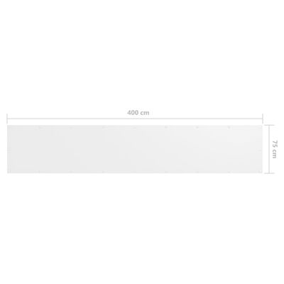 vidaXL Balkono pertvara, baltos spalvos, 75x400cm, oksfordo audinys
