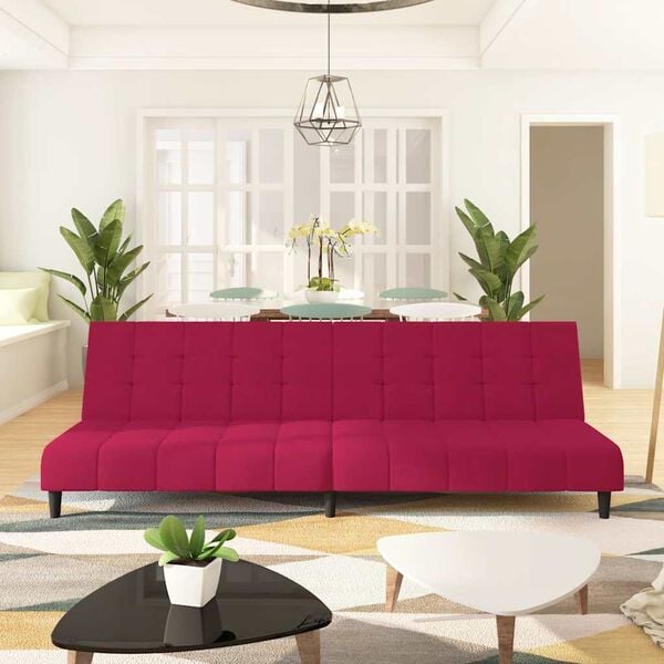 vidaXL Dvivietė sofa-lova, raudonojo vyno spalvos, aksomas