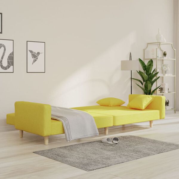 vidaXL Dvivietė sofa-lova su dvejomis pagalvėmis, žalia, audinys