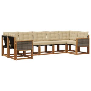vidaXL Lauko sofos komplektas su pagalve 7 pcs Natūralus ir bežinis