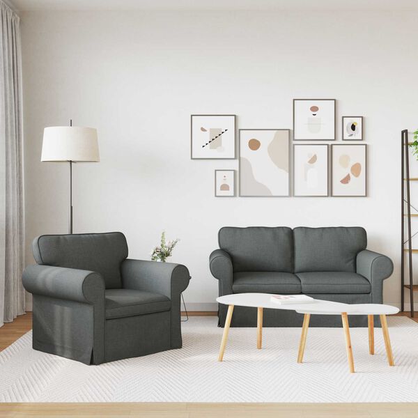 vidaXL Sofos komplektas 2 pcs Tamsiai pilka 155 x 82 x 80 cm audinys