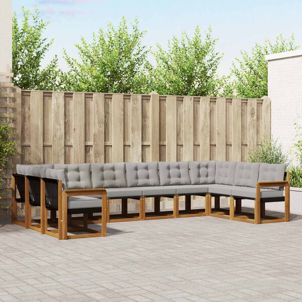 vidaXL Lauko sofos komplektas 10 pcs Natūrali ir &scaron;viesiai pilka