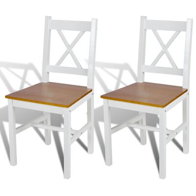 vidaXL Valgomojo kėdės, 2vnt., baltos, pušies mediena