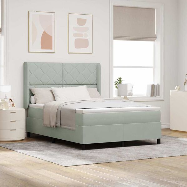 vidaXL Kiemas lova su čiužiniu &Scaron;viesiai pilka 140 x 200 cm Aksomas