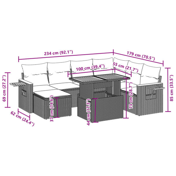 vidaXL Sofos komplektas su pagalvėlėmis, 8 dalių, juodas, poliratanas
