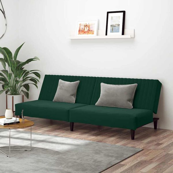 vidaXL Dvivietė sofa-lova, tamsiai žalios spalvos, aksomas
