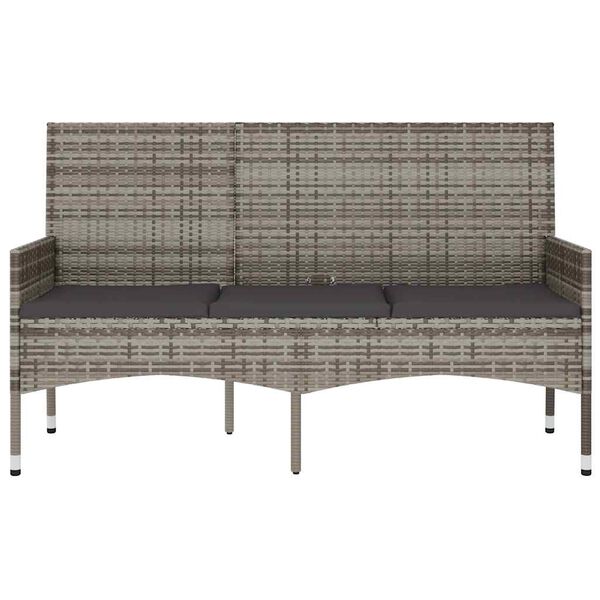 vidaXL Trivietis sodo suoliukas su pagalvėlėmis, pilkas, poliratanas