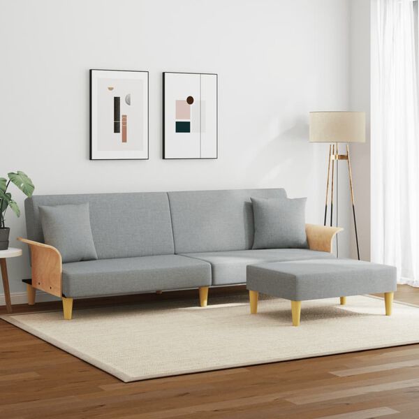 vidaXL Dvivietė sofa-lova su pagalvėmis ir pakoja, pilka, aksomas