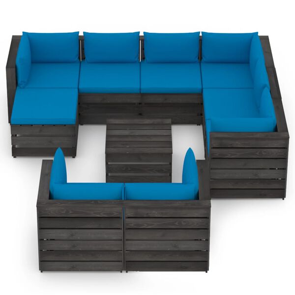 vidaXL Sodo komplektas su pagalvėlėmis, 10 dalių, impregnuota mediena