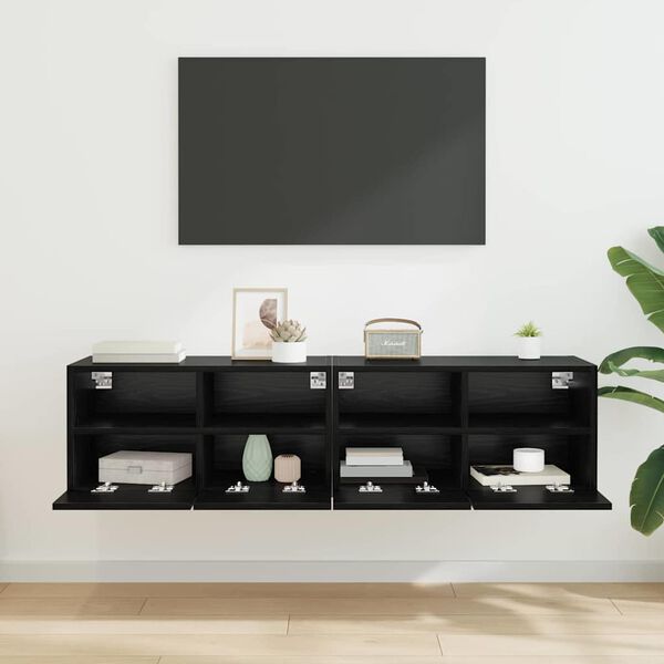 vidaXL TV sieniniai spintelės 2 pcs Juodas ąžuolas 60 x 30 x 30 cm