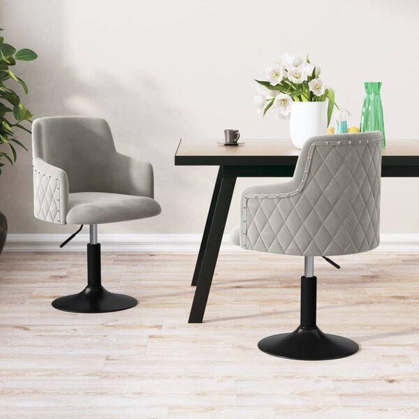 vidaXL Pasukamos valgomojo kėdės, 2vnt., &scaron;viesiai pilkos, aksomas