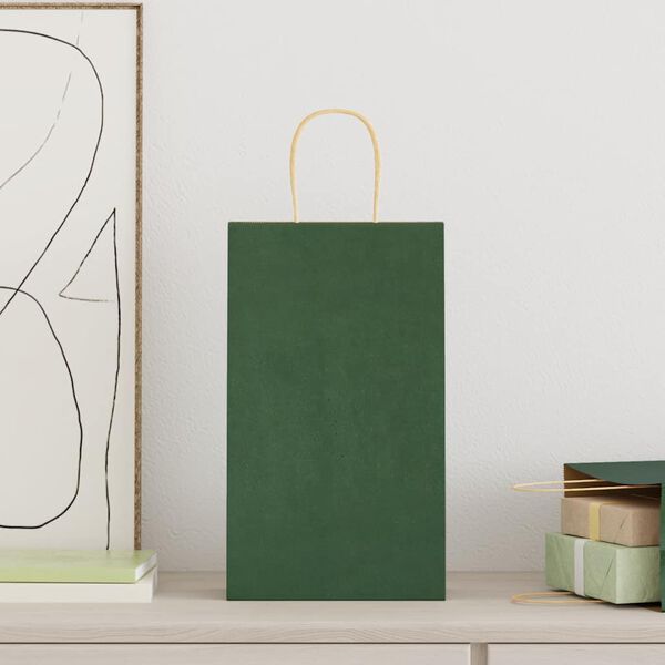 vidaXL Popieriniai mai&scaron;eliai 50vnt., su rankenomis, žalios, 21x11x36cm