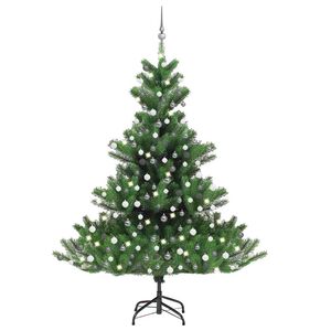 vidaXL Dirbtinis normandi&scaron;kas kėnis su LED/žaisliukais, žalias, 210cm