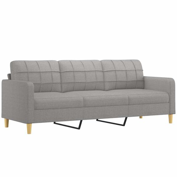 vidaXL Trivietė sofa su pagalvėmis, &scaron;viesiai pilka, 210cm, audinys
