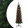 vidaXL Dirbtinė siaura kalėdinė eglutė su žaisliuku 120 cm 150 LED