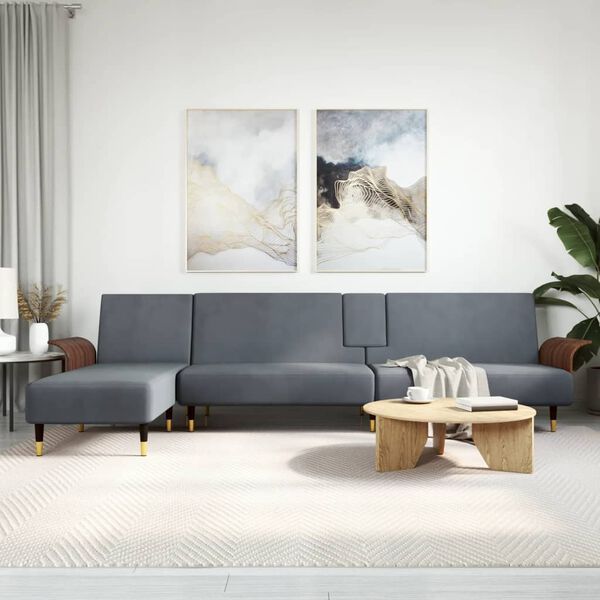 vidaXL L formos sofa-lova, tamsiai pilka, 279x140x70cm, aksomas