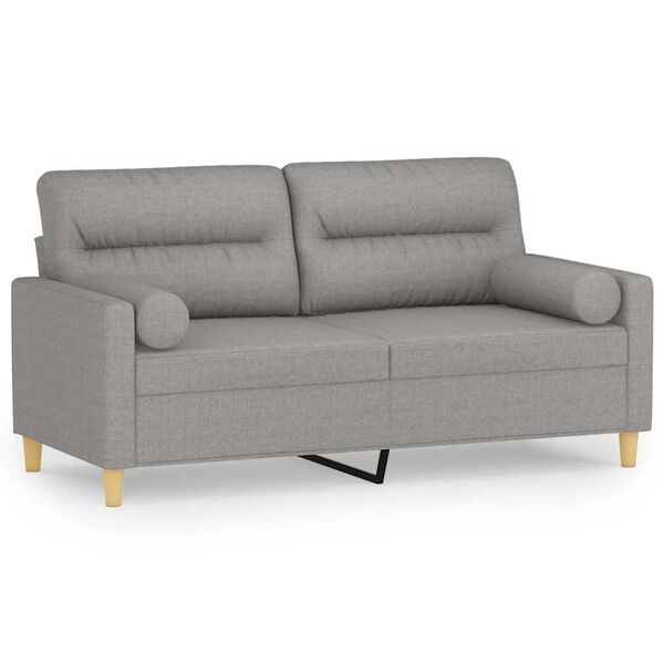 vidaXL Dvivietė sofa su pagalvėmis, &scaron;viesiai pilka, 140cm, audinys