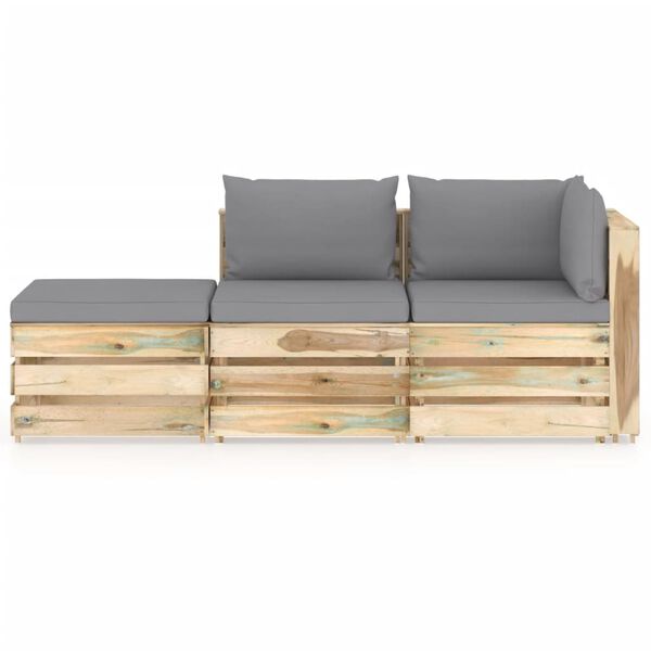 vidaXL Sodo komplektas su pagalvėlėmis, 3 dalių, impregnuota mediena