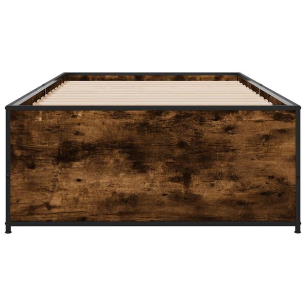 vidaXL Lovos rėmas, dūminio ąžuolo, 90x190cm, mediena ir metalas