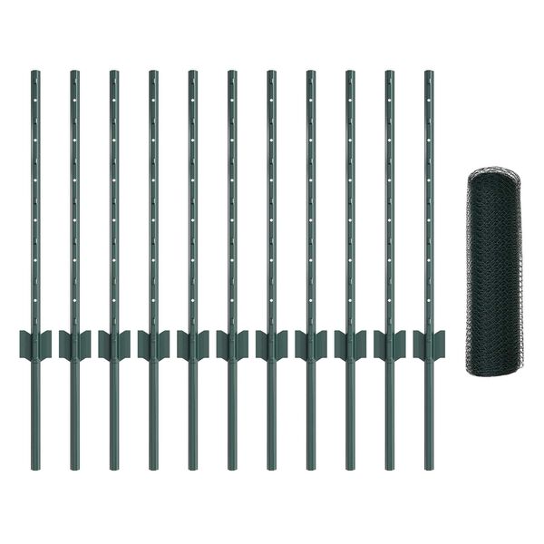 vidaXL Tvora su stulpais Žalia 0,6 x 25 m Plienas ir PVC