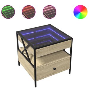 vidaXL Kavos staliukas su Infinity LED lemputėmis, ąžuolo, 50x50x51cm