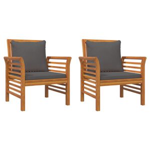 vidaXL Krėslai su tamsiai pilkomis pagalvėlėmis, 2vnt., akacija