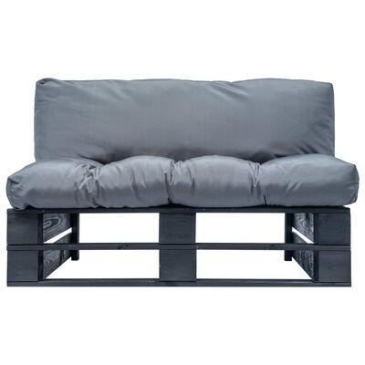 vidaXL Sodo sofa iš palečių su pilkomis pagalvėlėmis, pušies mediena